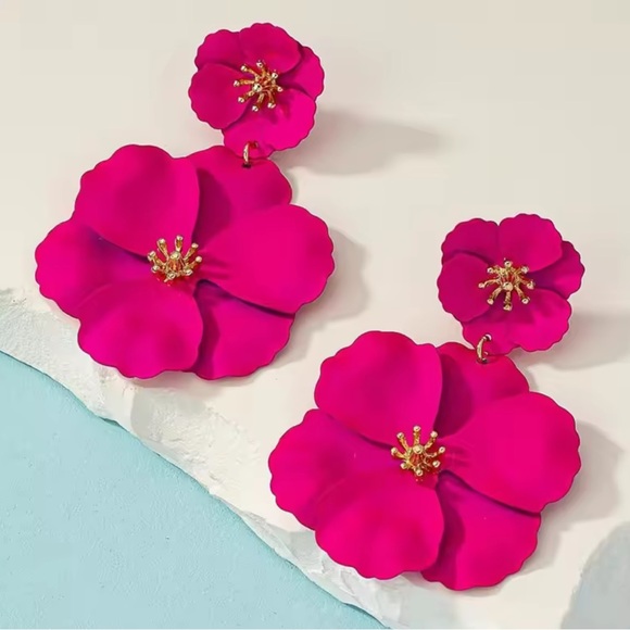 Anthropologie Fuchsia Floral Earrings - Picture 2 of 5